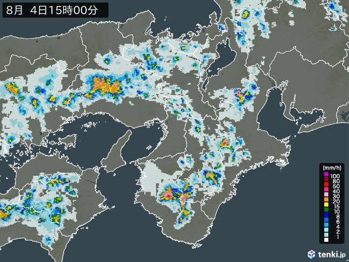 近畿地方の雨雲レーダー(2024年08月04日)