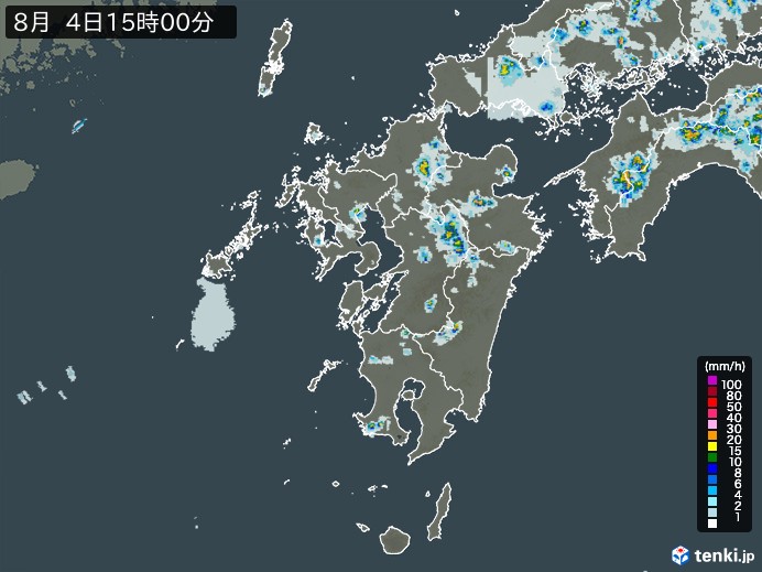 九州地方の雨雲レーダー(2024年08月04日)