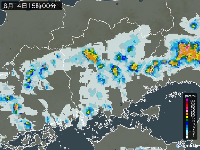 岡山県の雨雲レーダー(2024年08月04日)