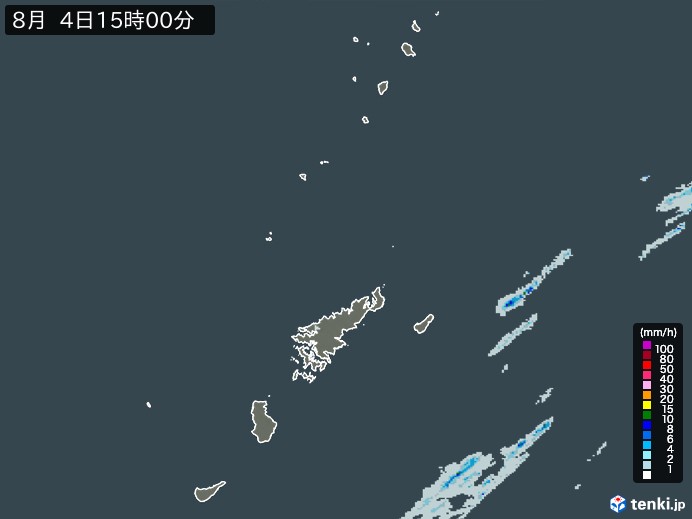 奄美諸島(鹿児島県)の雨雲レーダー(2024年08月04日)