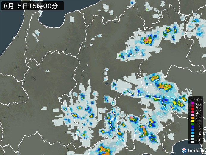 長野県の雨雲レーダー(2024年08月05日)
