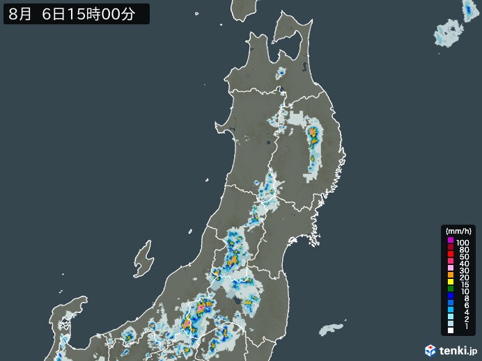 東北地方の雨雲レーダー(2024年08月06日)