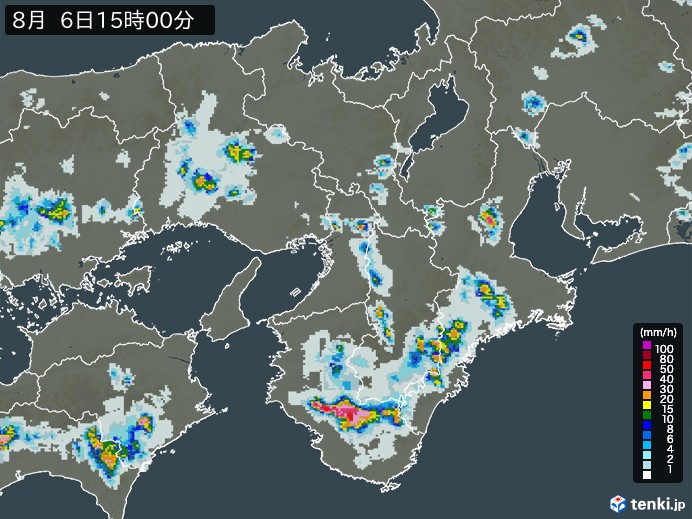 近畿地方の雨雲レーダー(2024年08月06日)