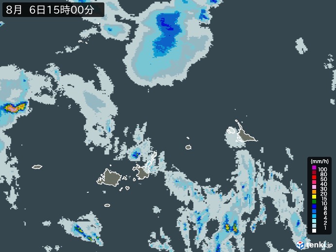 宮古・石垣・与那国(沖縄県)の雨雲レーダー(2024年08月06日)