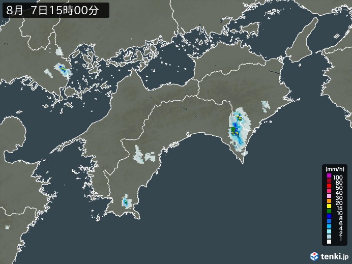 四国地方の雨雲レーダー(2024年08月07日)