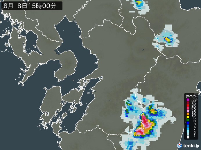 熊本県の雨雲レーダー(2024年08月08日)
