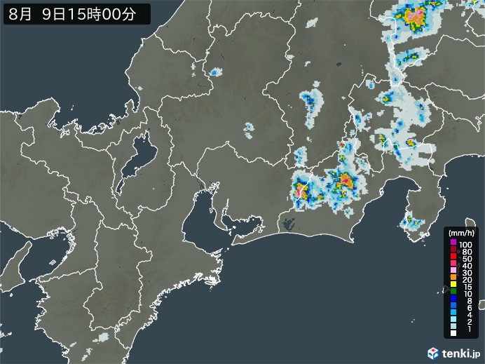 東海地方の雨雲レーダー(2024年08月09日)