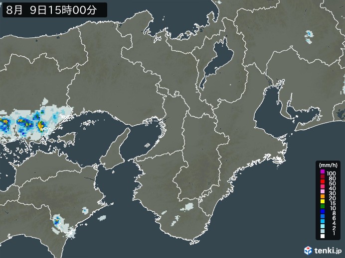 近畿地方の雨雲レーダー(2024年08月09日)