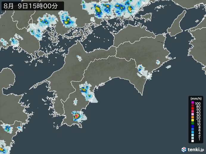 四国地方の雨雲レーダー(2024年08月09日)