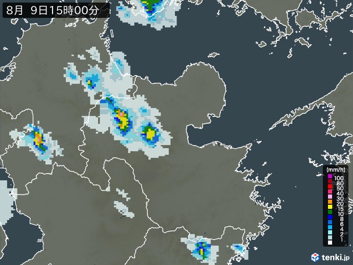 大分県の雨雲レーダー(2024年08月09日)