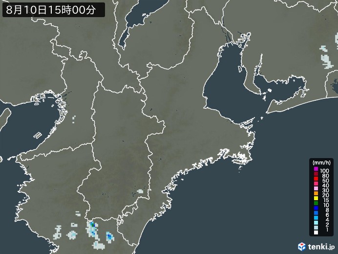 三重県の雨雲レーダー(2024年08月10日)