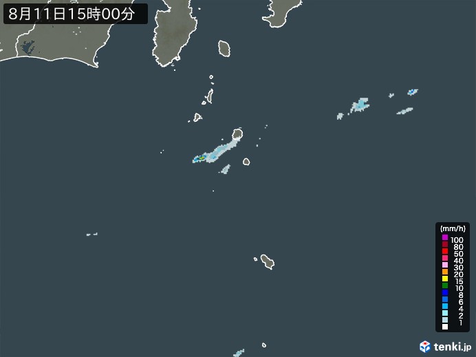 伊豆諸島(東京都)の雨雲レーダー(2024年08月11日)