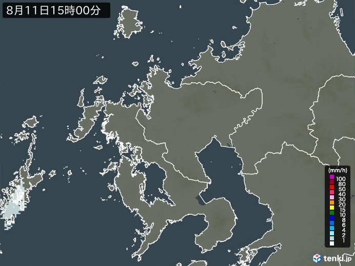 佐賀県の雨雲レーダー(2024年08月11日)