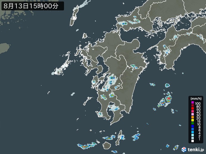 九州地方の雨雲レーダー(2024年08月13日)