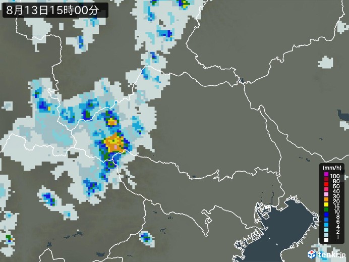 埼玉県の雨雲レーダー(2024年08月13日)
