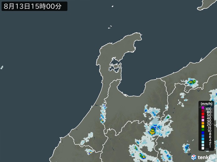 石川県の雨雲レーダー(2024年08月13日)