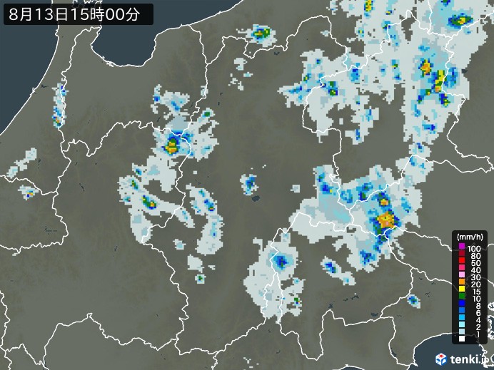 長野県の雨雲レーダー(2024年08月13日)