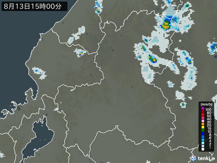 岐阜県の雨雲レーダー(2024年08月13日)