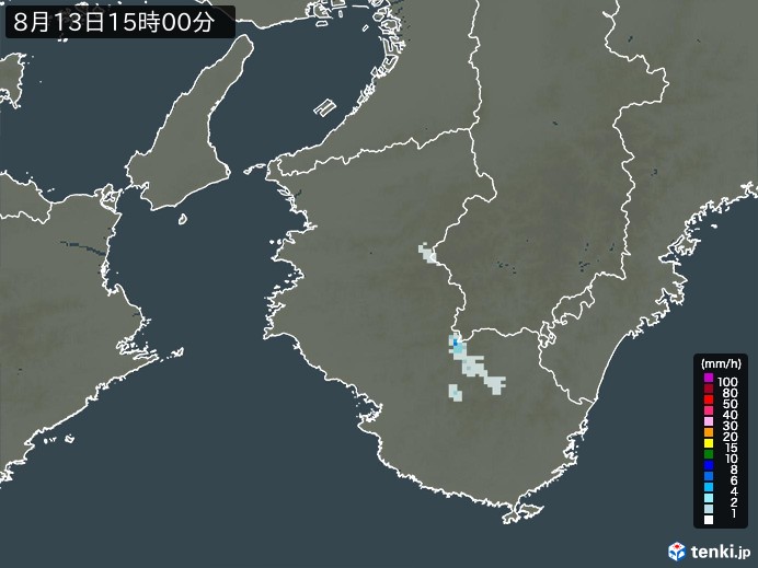 和歌山県の雨雲レーダー(2024年08月13日)