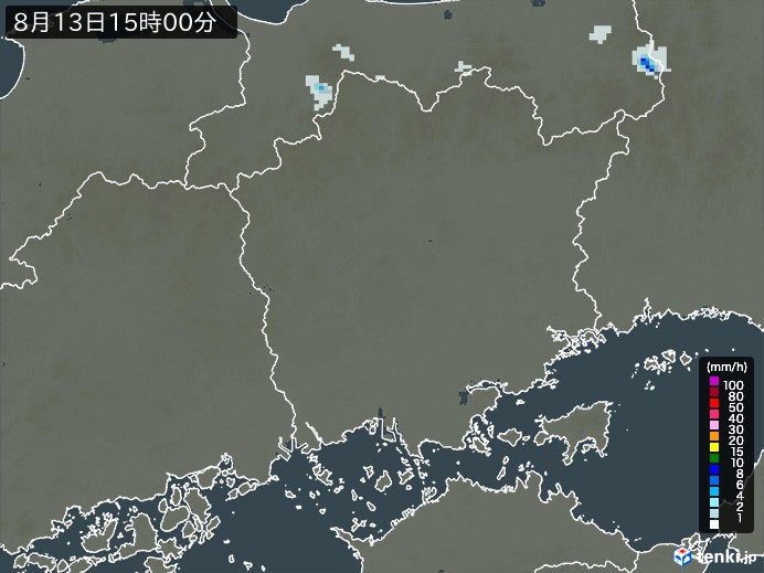 岡山県の雨雲レーダー(2024年08月13日)