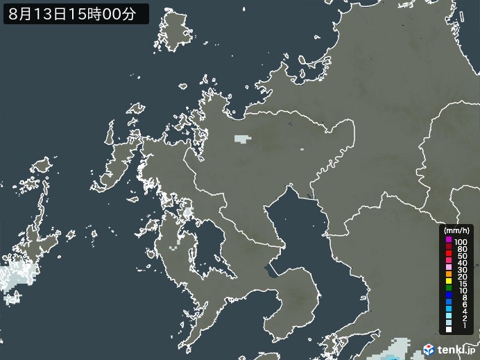 佐賀県の雨雲レーダー(2024年08月13日)