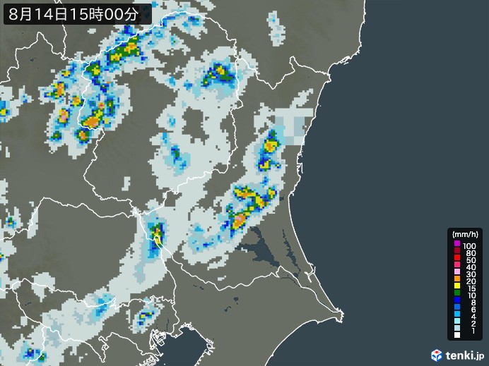 茨城県の雨雲レーダー(2024年08月14日)