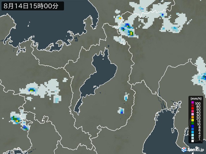 滋賀県の雨雲レーダー(2024年08月14日)
