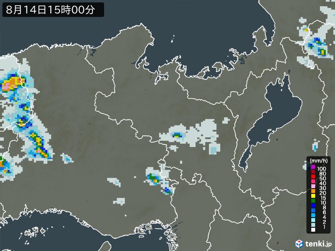 京都府の雨雲レーダー(2024年08月14日)
