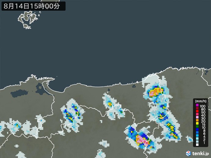 鳥取県の雨雲レーダー(2024年08月14日)