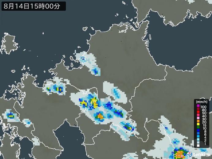 福岡県の雨雲レーダー(2024年08月14日)