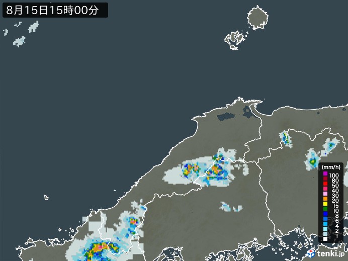 島根県の雨雲レーダー(2024年08月15日)