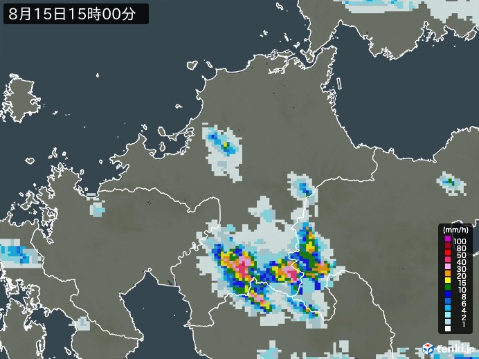 福岡県の雨雲レーダー(2024年08月15日)