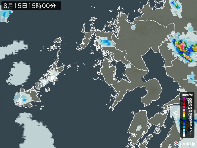 長崎県の雨雲レーダー(2024年08月15日)