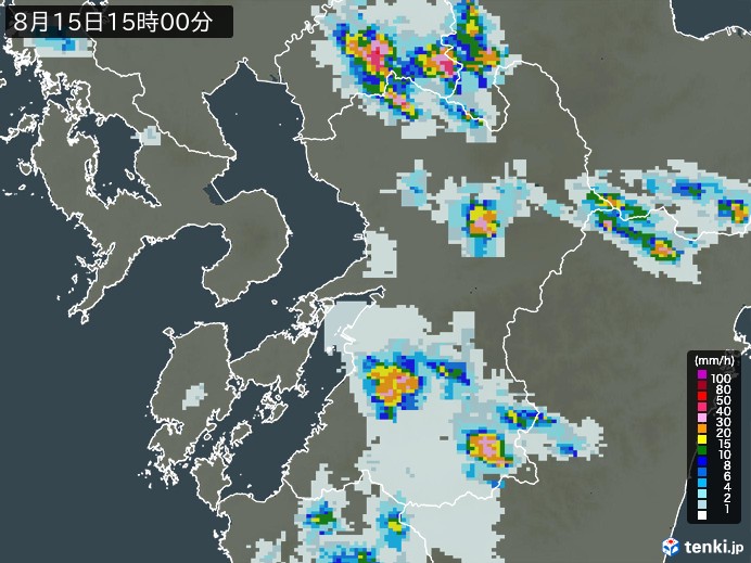 熊本県の雨雲レーダー(2024年08月15日)