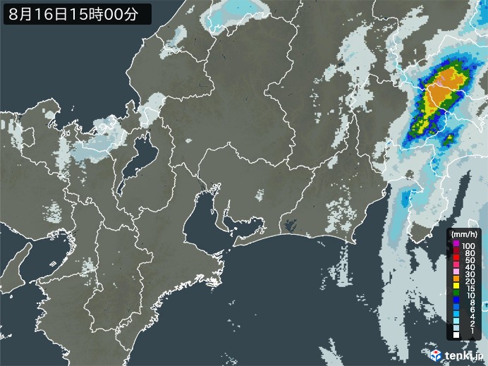 東海地方の雨雲レーダー(2024年08月16日)