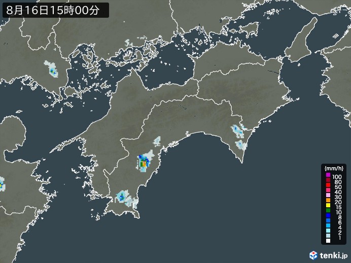 四国地方の雨雲レーダー(2024年08月16日)