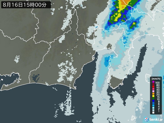 静岡県の雨雲レーダー(2024年08月16日)