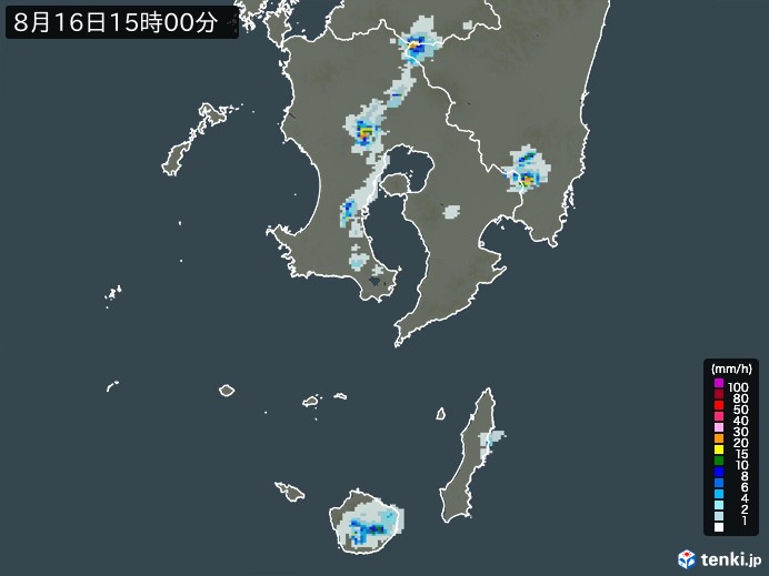 鹿児島県の雨雲レーダー(2024年08月16日)