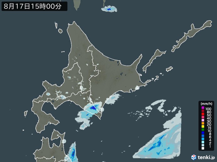 北海道地方の雨雲レーダー(2024年08月17日)