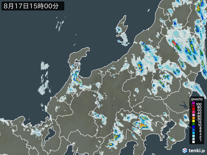 北陸地方の雨雲レーダー(2024年08月17日)