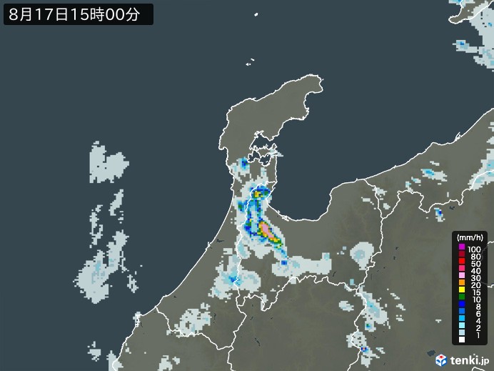 石川県の雨雲レーダー(2024年08月17日)