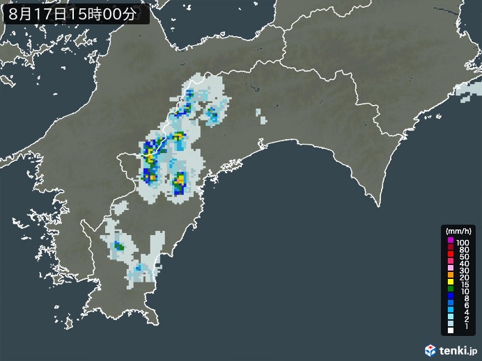 高知県の雨雲レーダー(2024年08月17日)
