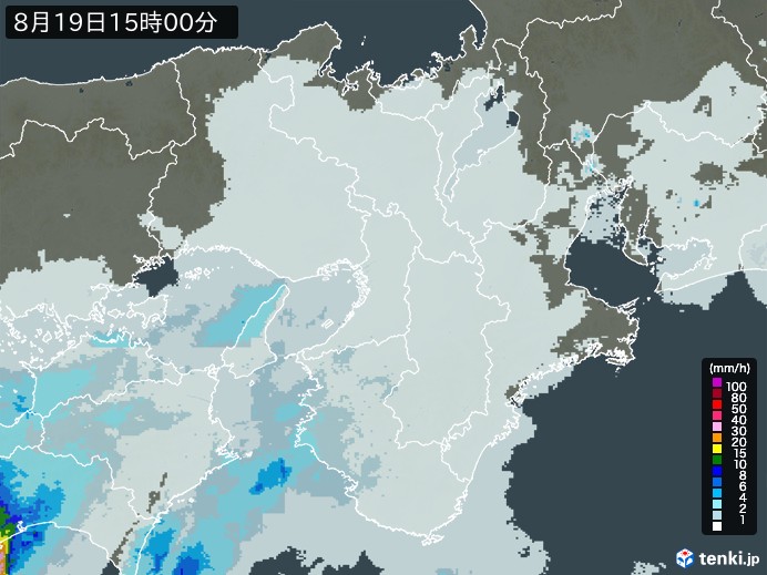 近畿地方の雨雲レーダー(2024年08月19日)