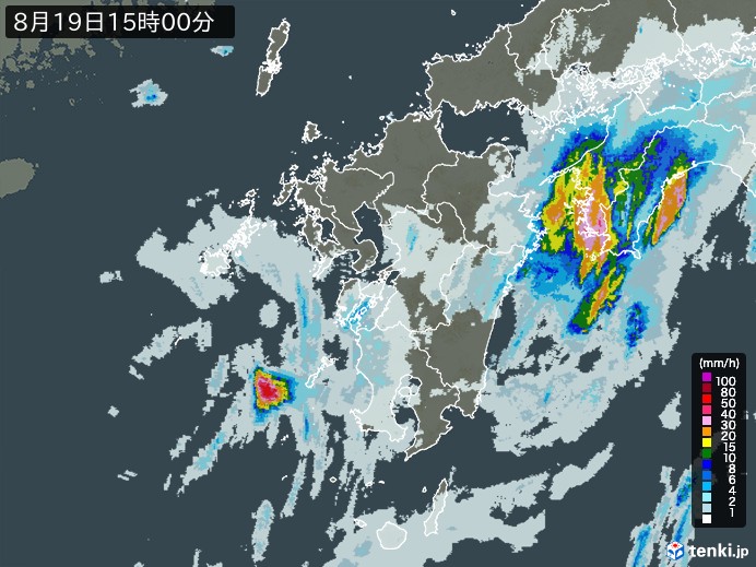 九州地方の雨雲レーダー(2024年08月19日)