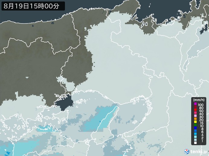 兵庫県の雨雲レーダー(2024年08月19日)
