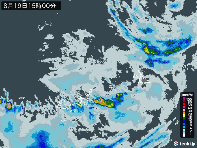 宮古・石垣・与那国(沖縄県)の雨雲レーダー(2024年08月19日)