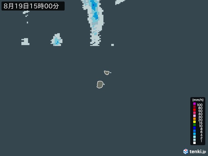 南大東島(沖縄県)の雨雲レーダー(2024年08月19日)