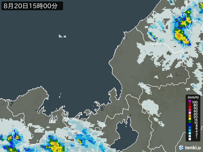 福井県の雨雲レーダー(2024年08月20日)