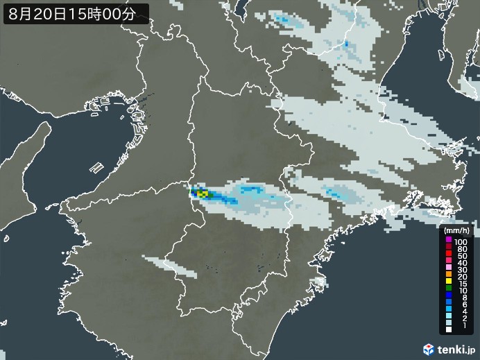奈良県の雨雲レーダー(2024年08月20日)