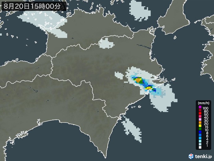 徳島県の雨雲レーダー(2024年08月20日)